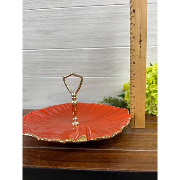 Vintage Funky Orange and Gold California Pottery Tidbit Tray / Sandwich Platter - Picture 8 of 8
